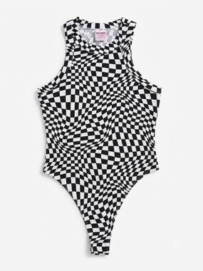 NOBO Black & White Wavy Checkerboard Bodysuit